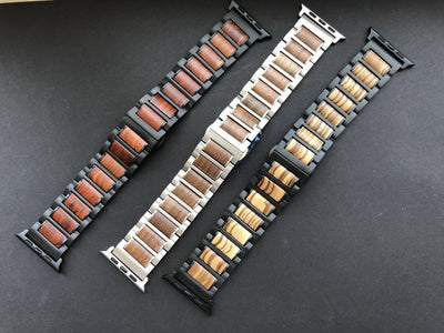 HAVERN Black Stainless Steel + Zebrawood 42mm Apple Watch Bands