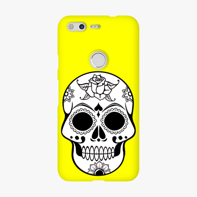 Tough Google Pixel  Phone Case - Skull With Yellow Background