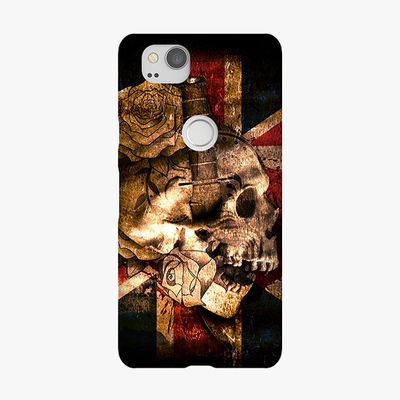 Snap Google Pixel 2 Phone Case - Skull With Union Jack British Flag