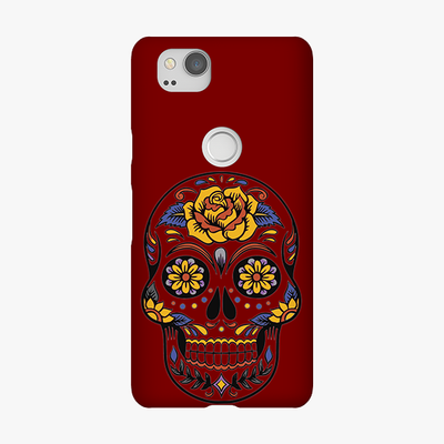 Tough Google Pixel 2 Phone Case - Skull Art With Brown Background