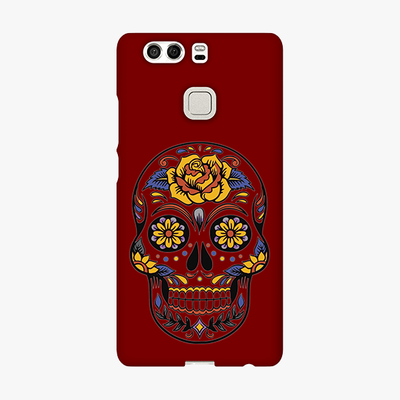 Tough Huawei P9  Phone Case - Skull Art With Brown Background