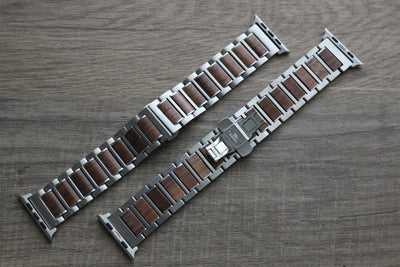 HAVERN Black Stainless Steel + Red Sandalwood 42mm Apple Watch Bands