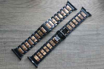 HAVERN Black Stainless Steel + Zebrawood 42mm Apple Watch Bands