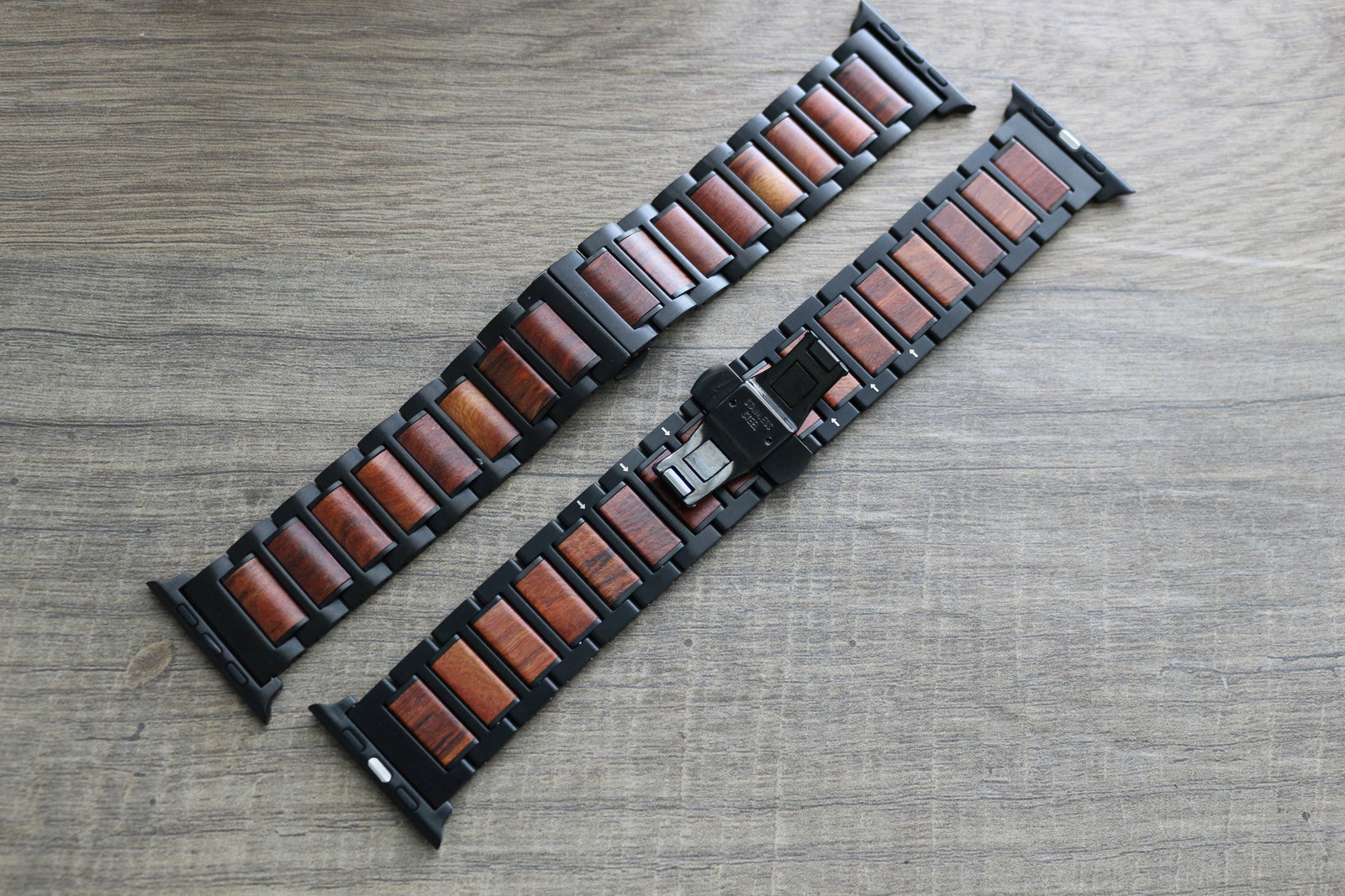 HAVERN Black Stainless Steel + Red Sandalwood 42mm Apple Watch Bands