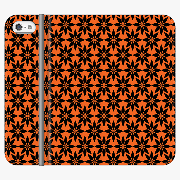 Folio iPhone 5  Folio Wallet - Artistic Floral Pattern With Orange Background
