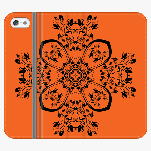 Folio iPhone 5  Phone Folio - Flower Design With Orange Background