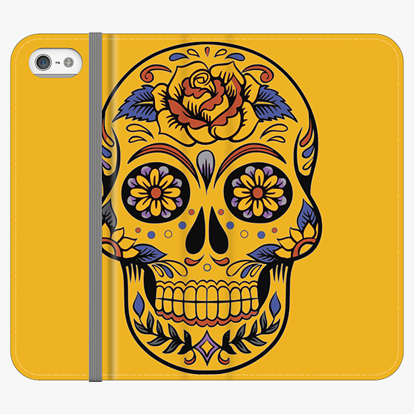 Folio iPhone 5  Phone Folio - Skull Art With Yellow Background