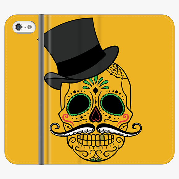 Folio iPhone 5  Phone Folio - Skull Art With Dark Yellow Background