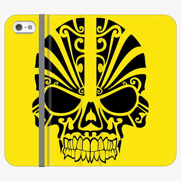 Folio iPhone 5  Phone Folio - Black Skull With Yellow Background