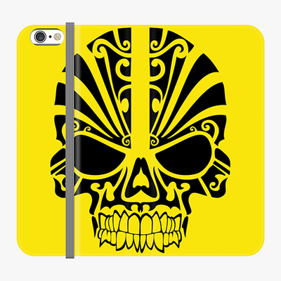 Folio iPhone 6  Phone Folio - Black Skull With Yellow Background