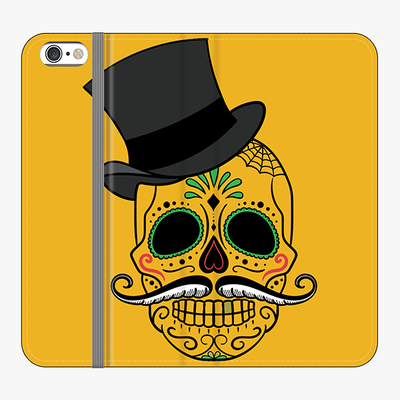 Folio iPhone 6 Plus  Phone Folio - Skull Art With Dark Yellow Background