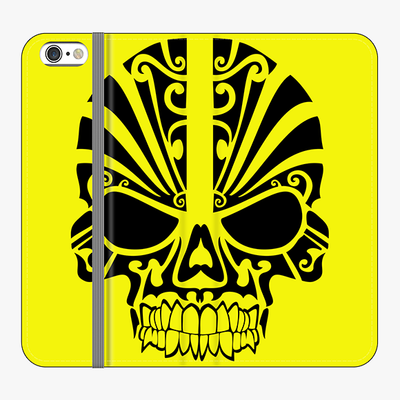 Folio iPhone 6 Plus  Phone Folio - Black Skull With Yellow Background