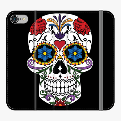 Folio iPhone 7  Phone Folio - Skull Artwork With Black Background