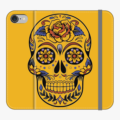 Folio iPhone 7  Phone Folio - Skull Art With Yellow Background