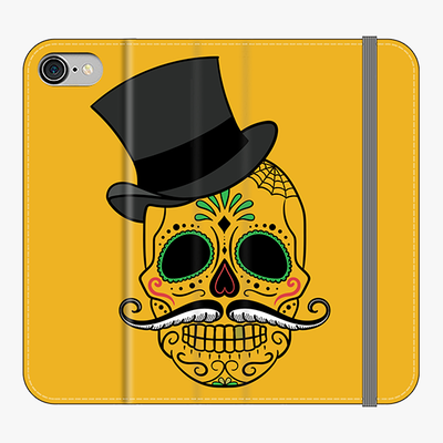 Folio iPhone 7  Phone Folio - Skull Art With Dark Yellow Background