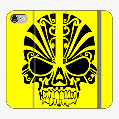 Folio iPhone 7  Phone Folio - Black Skull With Yellow Background