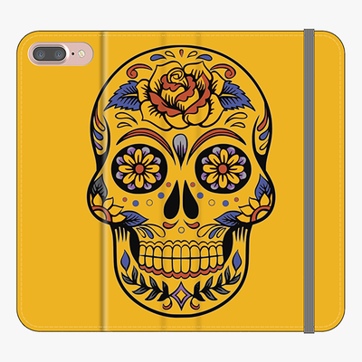 Folio iPhone 7 Plus  Phone Folio - Skull Art With Yellow Background