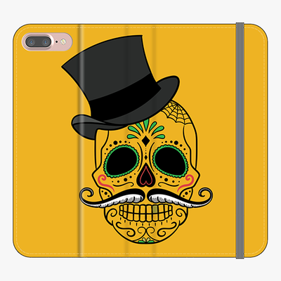Folio iPhone 7 Plus  Phone Folio - Skull Art With Dark Yellow Background