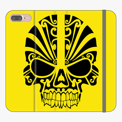 Folio iPhone 7 Plus  Phone Folio - Black Skull With Yellow Background