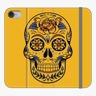 Folio iPhone 8  Phone Folio - Skull Art With Yellow Background