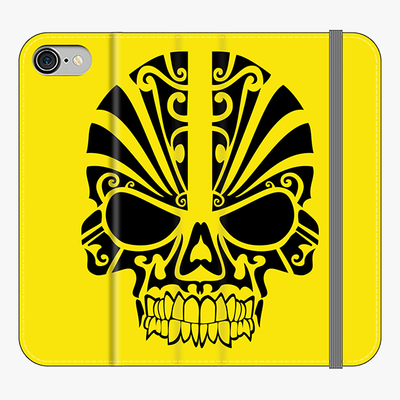 Folio iPhone 8  Phone Folio - Black Skull With Yellow Background