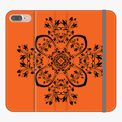 Folio iPhone 8 Plus  Phone Folio - Flower Design With Orange Background