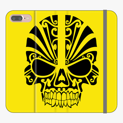Folio iPhone 8 Plus  Phone Folio - Black Skull With Yellow Background