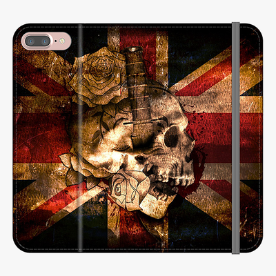 Folio iPhone 8 Plus  Phone Folio - Skull With Union Jack British Flag