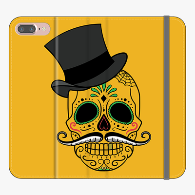 Folio iPhone 8 Plus  Phone Folio - Skull Art With Dark Yellow Background