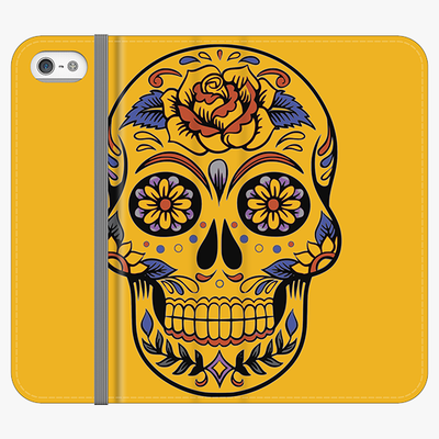Folio iPhone SE  Phone Folio - Skull Art With Yellow Background