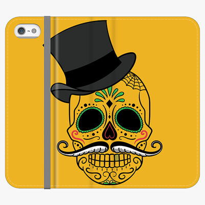 Folio iPhone SE  Phone Folio - Skull Art With Dark Yellow Background