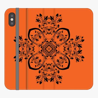 Folio iPhone X  Phone Folio - Flower Design With Orange Background