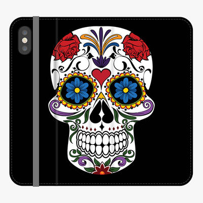 Folio iPhone X  Phone Folio - Skull Artwork With Black Background