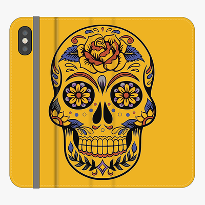 Folio iPhone X  Phone Folio - Skull Art With Yellow Background