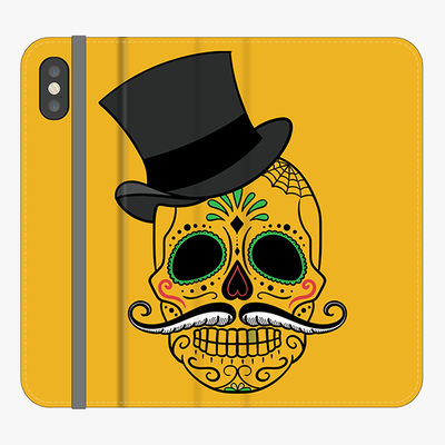 Folio iPhone X  Phone Folio - Skull Art With Dark Yellow Background