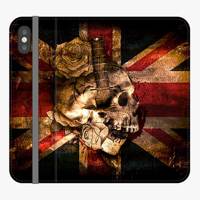 Folio iPhone X  Phone Folio - Skull With Union Jack British Flag