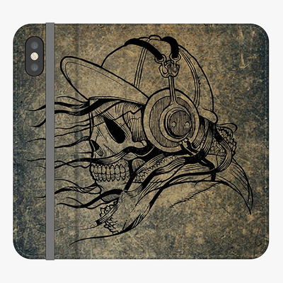 Folio iPhone X  Phone Folio - Skull With Headphone