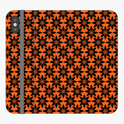 Folio iPhone X  Folio Wallet - Artistic Floral Pattern With Orange Background