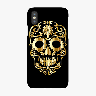 Snap - Phone Case with Golden Skull on Black Background