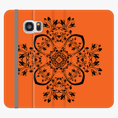 Folio Samsung Galaxy S6  Phone Folio - Flower Design With Orange Background