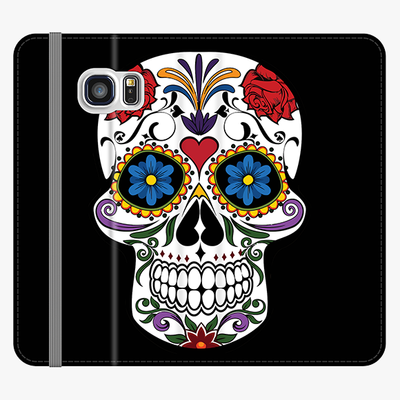 Folio Samsung Galaxy S6  Phone Folio - Skull Artwork With Black Background