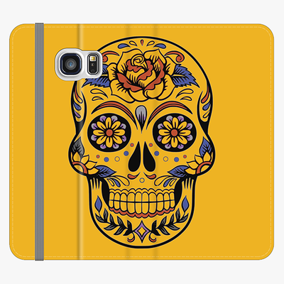 Folio Samsung Galaxy S6  Phone Folio - Skull Art With Yellow Background