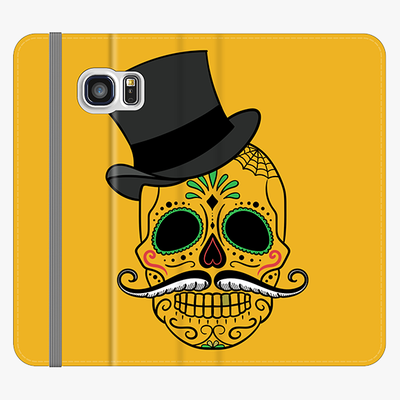 Folio Samsung Galaxy S6  Phone Folio - Skull Art With Dark Yellow Background
