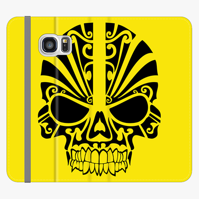 Folio Samsung Galaxy S6  Phone Folio - Black Skull With Yellow Background