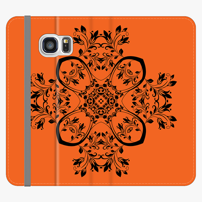 Folio Samsung Galaxy S6 Edge  Phone Folio - Flower Design With Orange Background