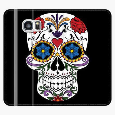 Folio Samsung Galaxy S6 Edge  Phone Folio - Skull Artwork With Black Background