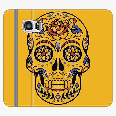 Folio Samsung Galaxy S6 Edge  Phone Folio - Skull Art With Yellow Background