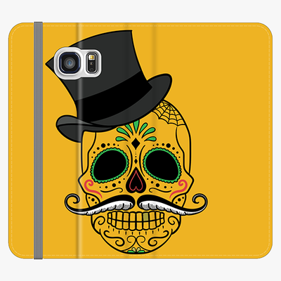 Folio Samsung Galaxy S6 Edge  Phone Folio - Skull Art With Dark Yellow Background