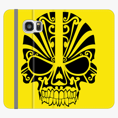 Folio Samsung Galaxy S6 Edge  Phone Folio - Black Skull With Yellow Background