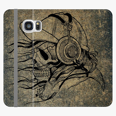 Folio Samsung Galaxy S6 Edge  Phone Folio - Skull With Headphone